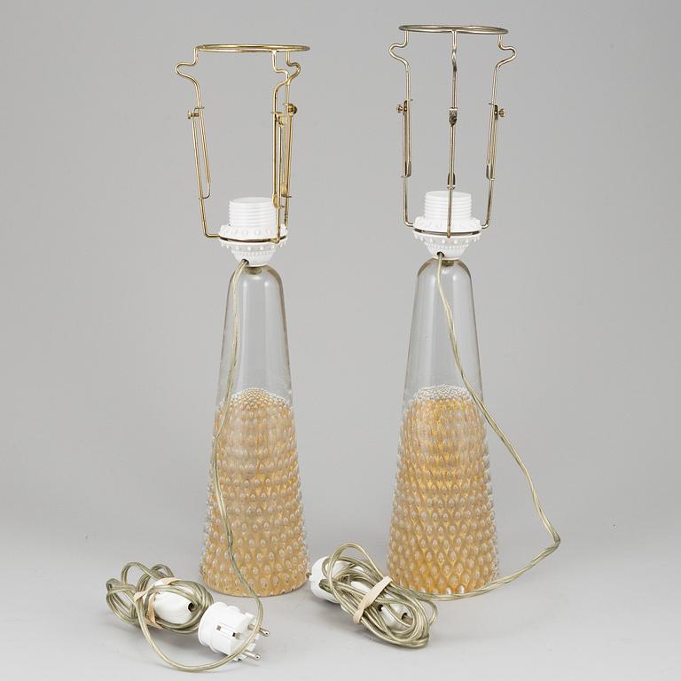 A pair of glass table lights, second half of the 20th Century.