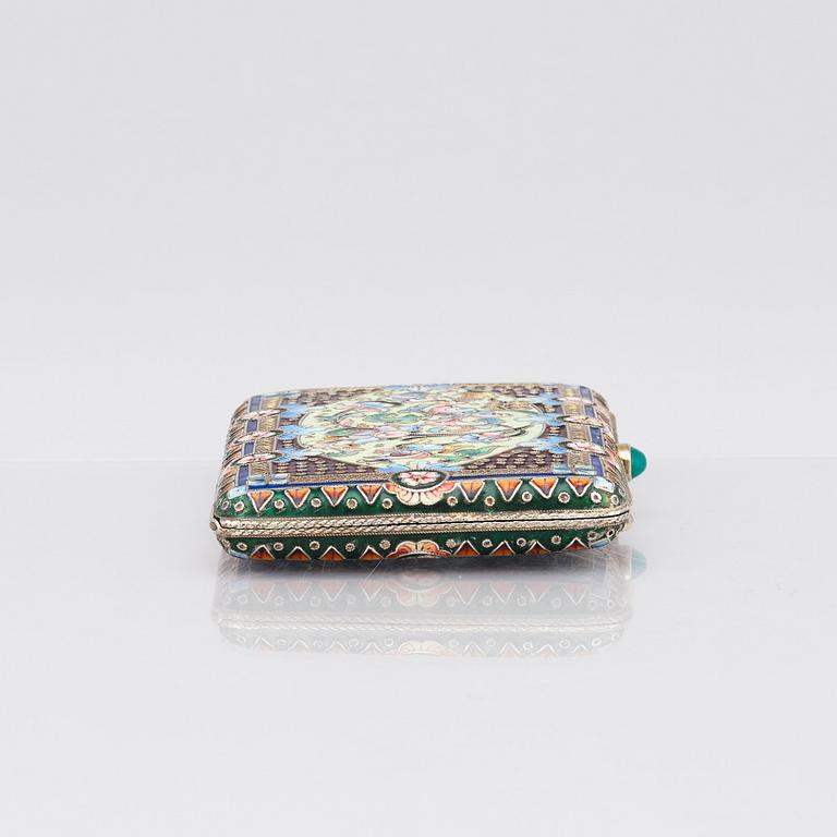 A Russian parcel-gilt silver and cloisonné enamel cigarette-case, Bril & Girshman, Moscow 1908-1917.