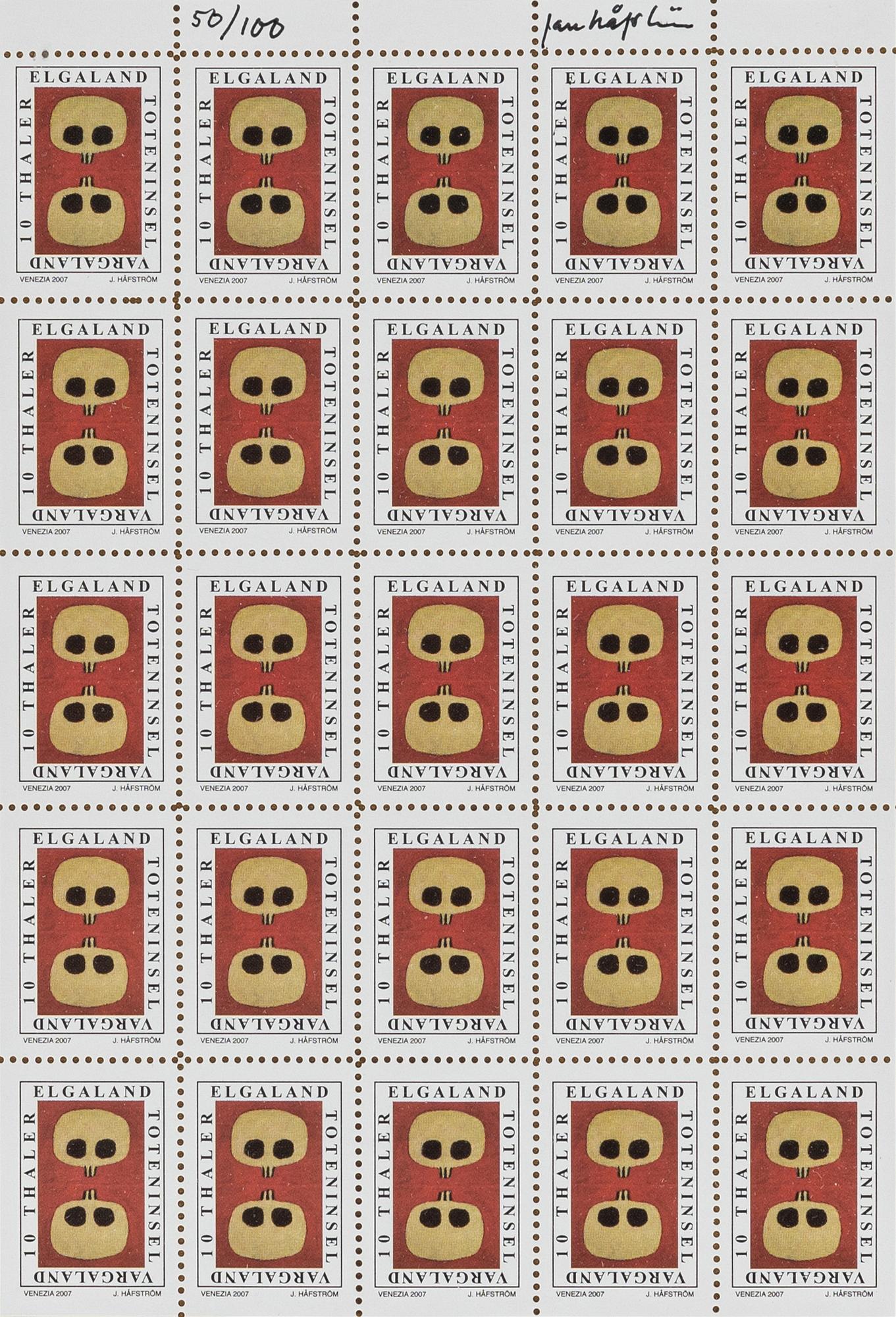 Jan Håfström, offset, frimärksark, signerat och numrerat 50/100.