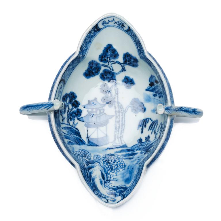 A blue and white sauce boat, Qing dynasty, 18th Century.