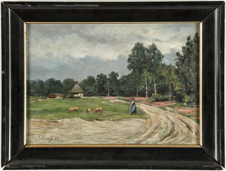 OKÄND KONSTNÄR, olja på pappannå Tyskland, signerad J Mao.. Daterad-14.