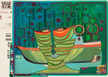 FRIEDENSREICH HUNDERTWASSER, silk screen with metal, numbered 01541/3000.