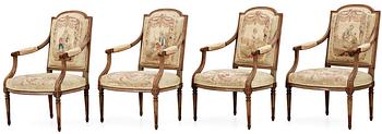 566. A set of four Louis XVI late 18th century  armchairs.