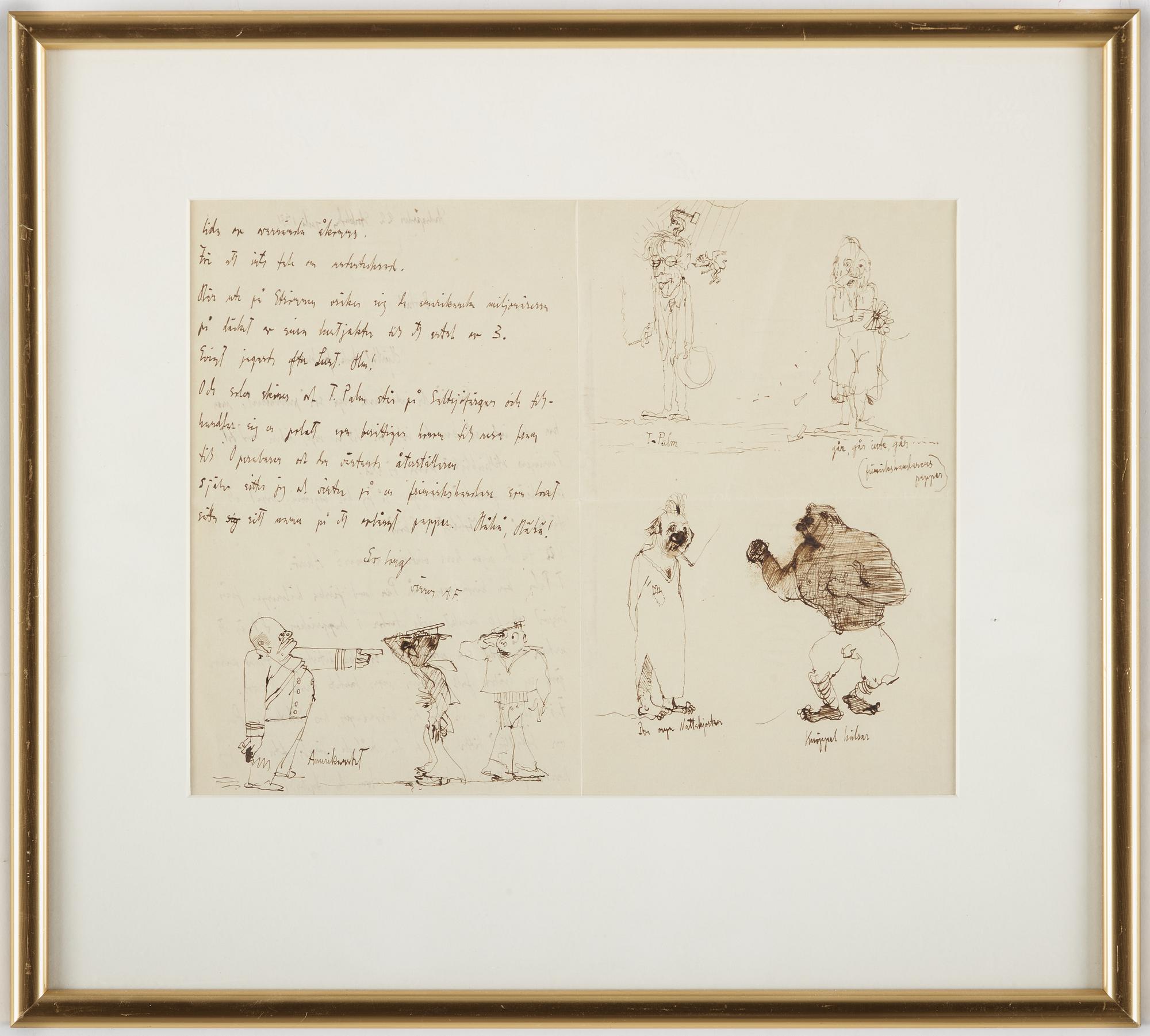 Axel Fridell, letter and drawings, signed, juli 1931.