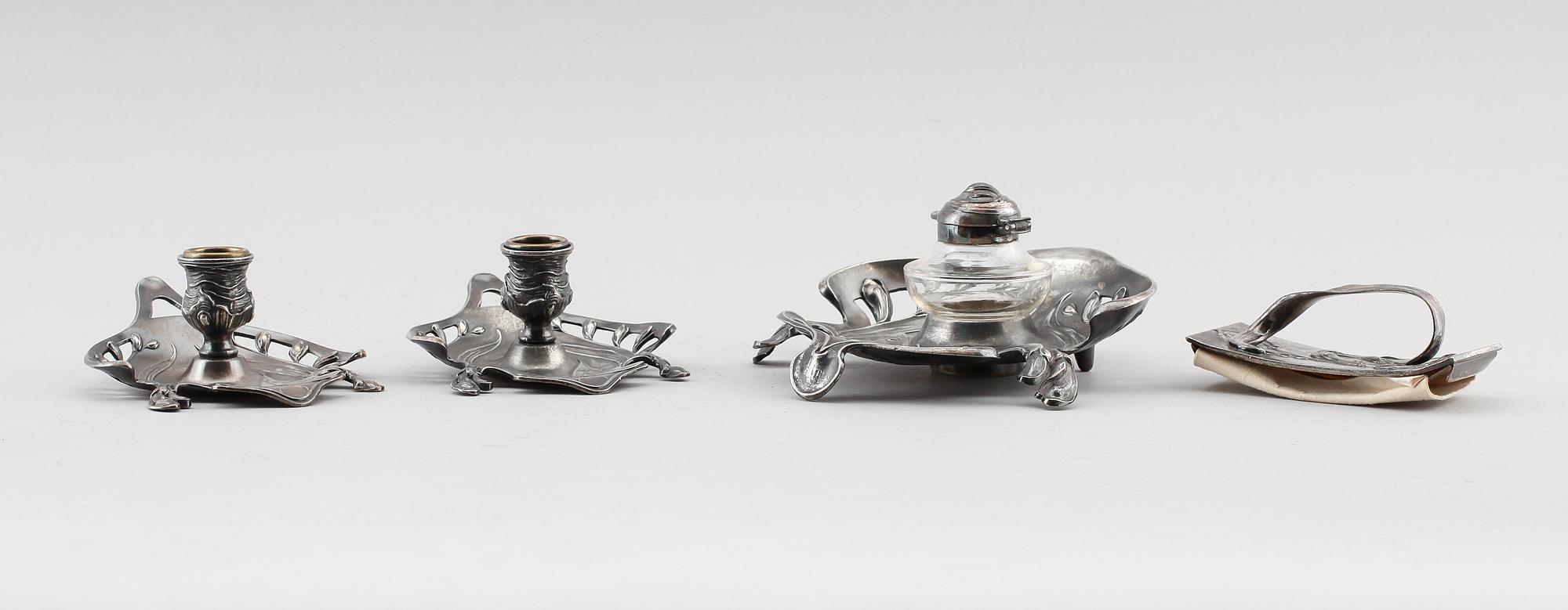 SKRIVSET, 3 delar, metall, WMF (Württembergische Metallwarenfabrik), tidigt 1900-tal.