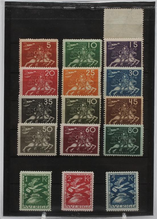 FRIMÄRKEN, 16 st, "Union postal universelle 1874 - 1924", Sverige, 1924.