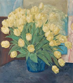 529. Olle Hjortzberg, Still life with yellow tulips.