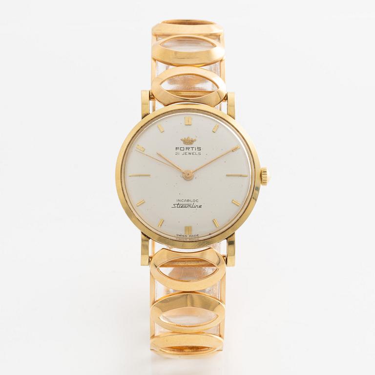 Fortis, Streamline, armbandsur, 18K guld, 34 mm.