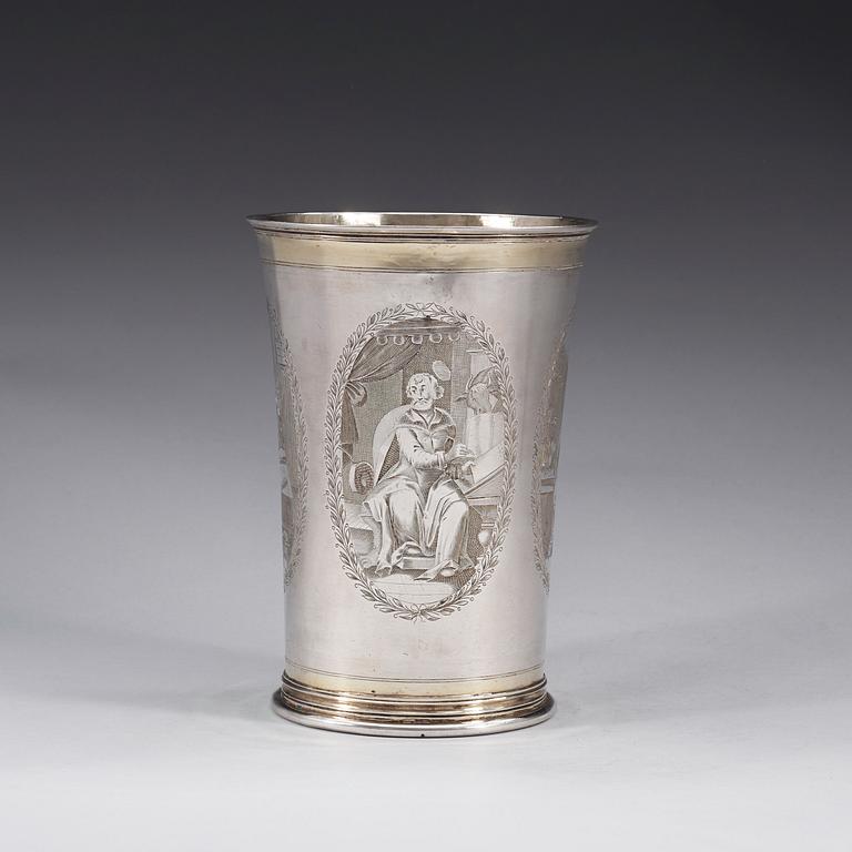 A German 17th century parcel-gilt beaker, marks of Harmen Lüders, Hamburg (1658-1677).