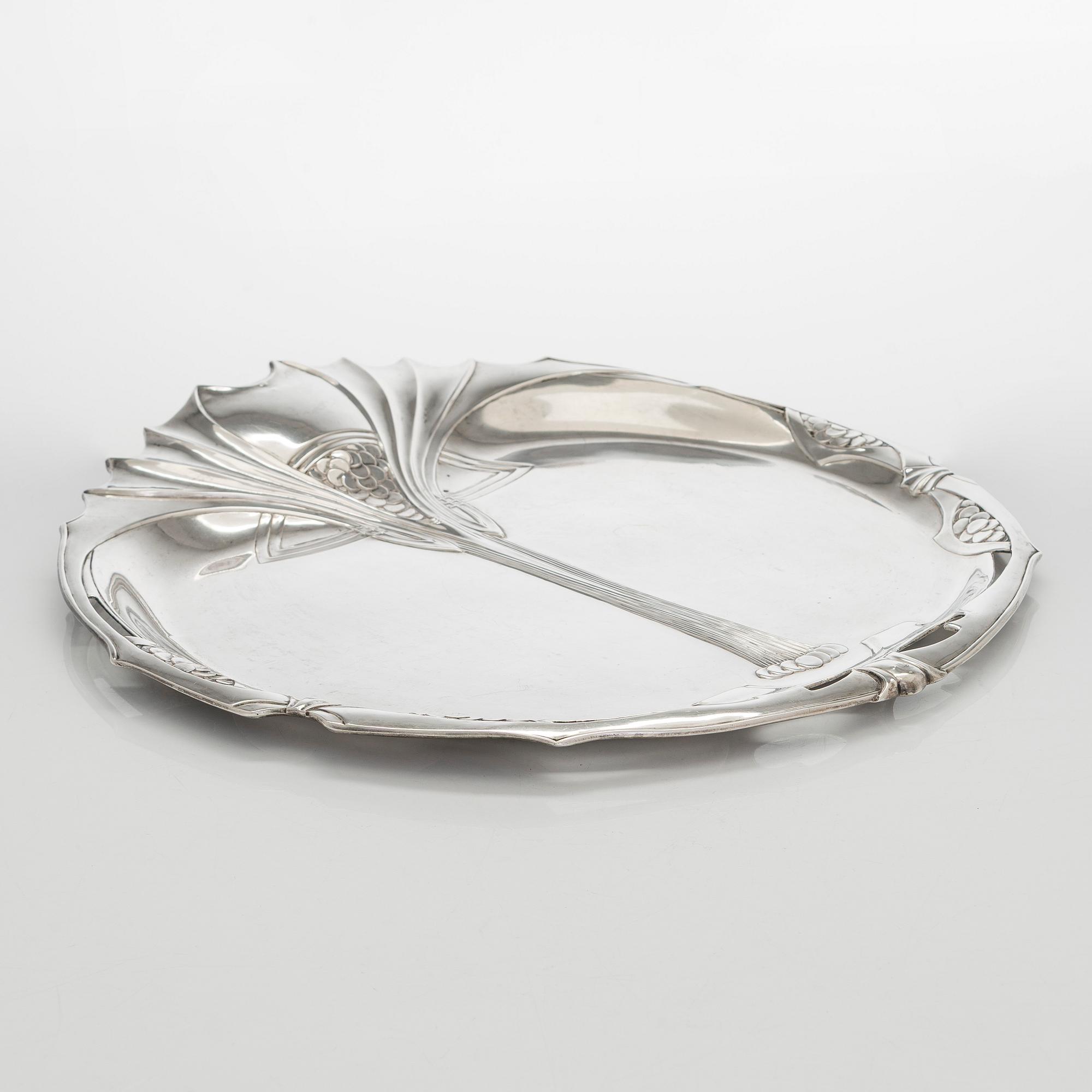 A Viennese Art Nouveau silver tray, maker's mark of Karl Jedlicka, Austro-Hungarian Empire around year 1900.