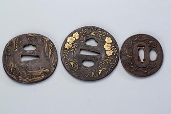 TSUBA, 3 stycken, Japan, brons.