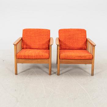 An oak easy chair ans sofa "Tiveden" by Gunnar Myrstrand & Sven Engström from the middle of the 20th century.
