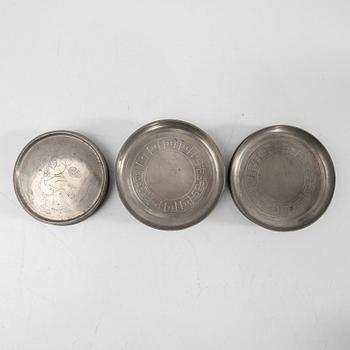 Just Andersen, glass coasters and cups, 23 + 2, Denmark, first half of the 20th century.