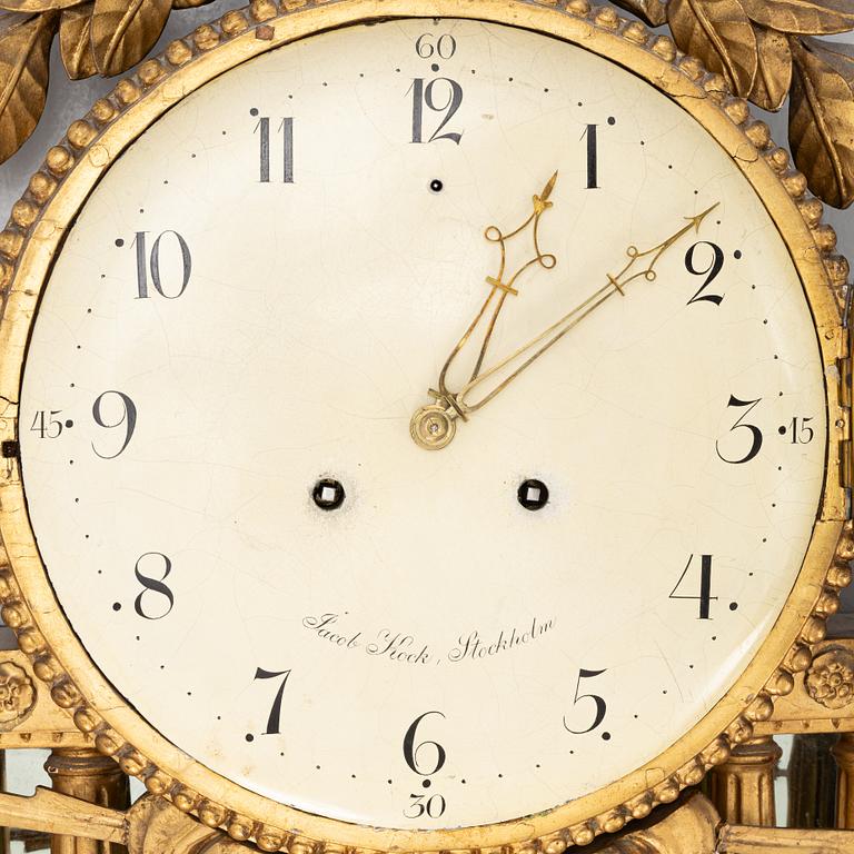 A Gustavian wall clock signed by Jacob Koch (active in Stockholm, 1762-1805).