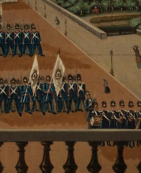 Svensk konstnär, omkring 1840, Vaktavlösning, Norrbro.