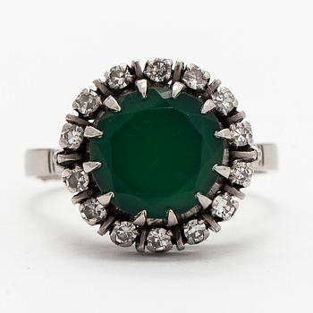 Ring, palladium, diamanter, färgad kalcedon.