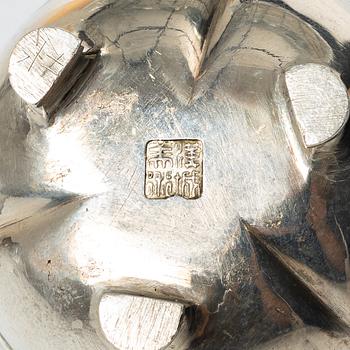 A group of six Japanese salts / boxes, some marked sterling silver, around 1900.