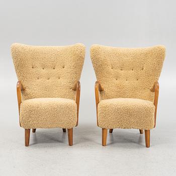Alfred Christensen, attributed, armchairs, a pair, Slagelse Møbelfabrik; Denmark, 1950s.