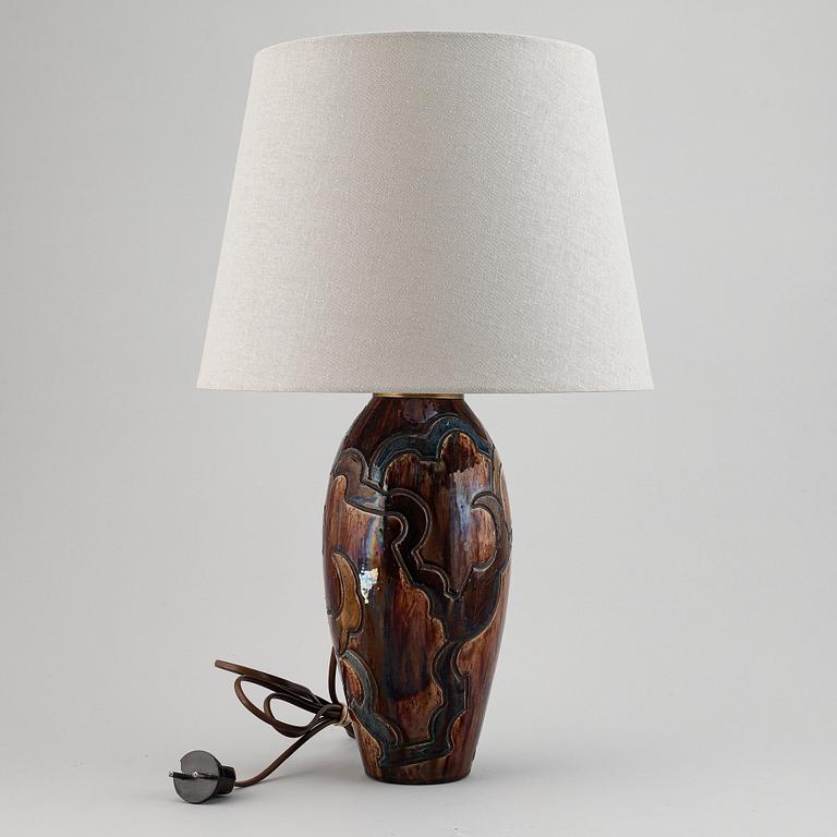 Berndt Friberg, an early glazed stoneware vase/table lamp, signed and dated Svedala 1922.