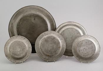 FAT, 5 st, tenn, otydliga stämplar, 1700-/1800-tal.
