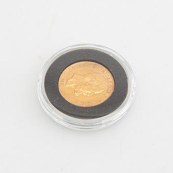 Gold coin Sweden, Oscar II 10 kr, 1901, mint error.