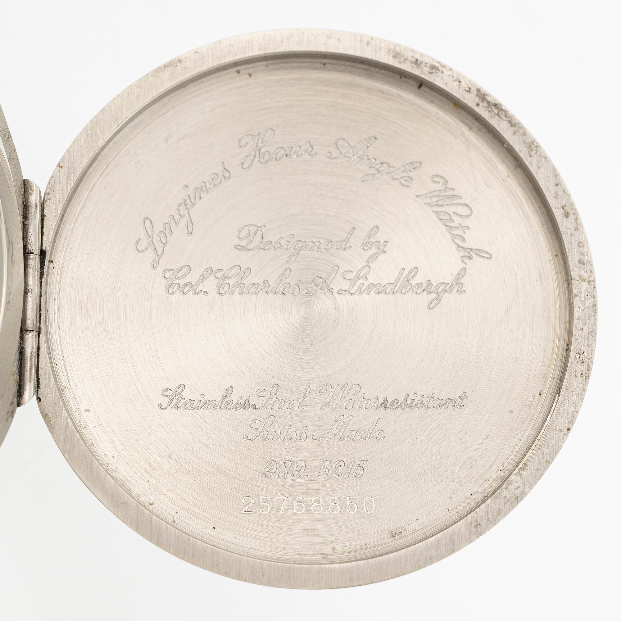 Longines, Hour Angle Watch, designed by Charles Lindbergh, wristwatch, 38 mm.