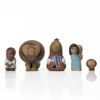 Lisa Larson, figuriner, 5 st, ur serierna "Afrika", "Världens barn" samt "Larsons ungar", Gustavsberg.