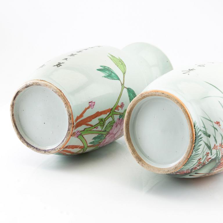 A set of two Chinese famille rose vases, 20th century.