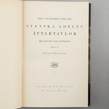 Books, 19 volumes, including Gustaf Elgenstierna's 'Svenska Adelns Ättartavlor'.