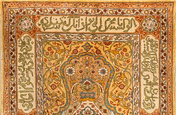An old/semiantique Hereke silk carpet ca 77 x 53 cm.
