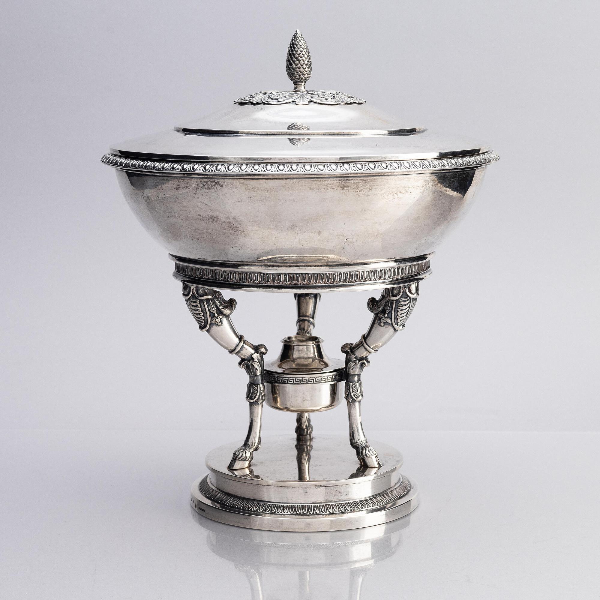 A Swedish Empire silver tureen on stand, mark of Adolf Zethelius, Stockholm 1828.