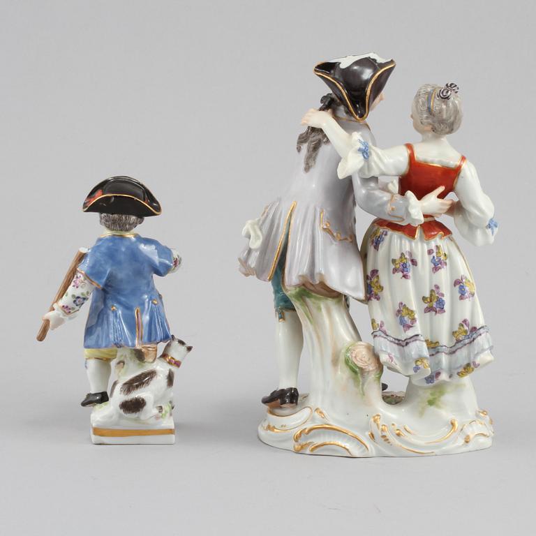 FIGURINER, 2 st, porslin, Meissen, 1900-talets andra hälft.