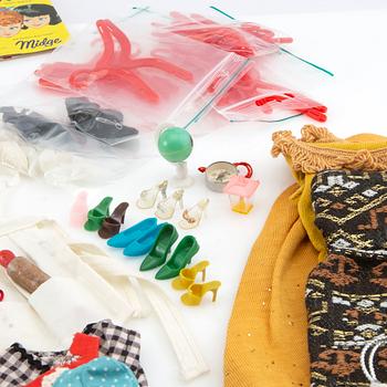 Barbie wardrobe along with clothes and accessories, 1960s, including "Theatre date" 1964.