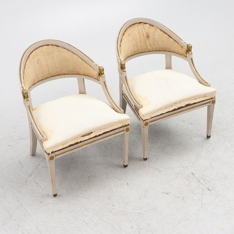 A pair of Gustavian style armchairs, early 20th century.