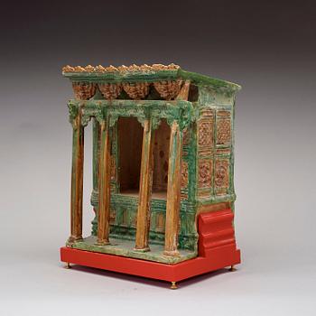 A potted green and yellow glazed model of a tempel/altar, Qing Dynasty, presumably 17th Century.