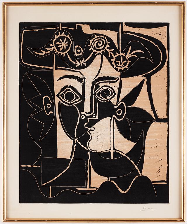 Pablo Picasso, "Grande tête de femme au chapeau orné".