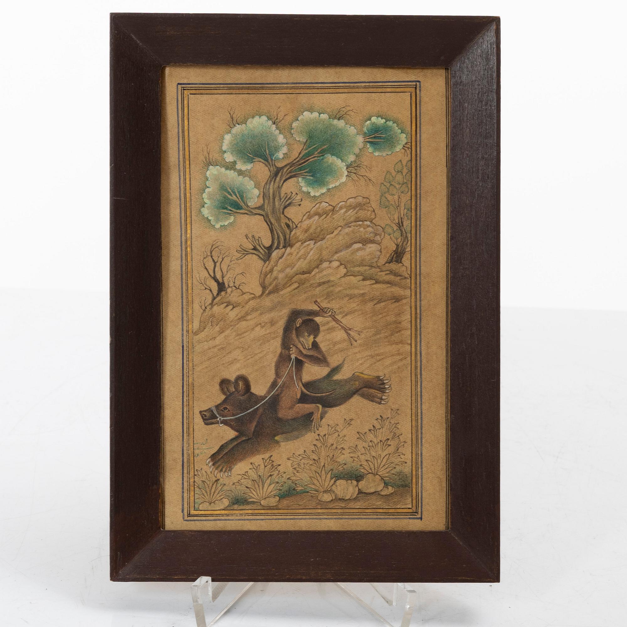 Oidentifierad konstnär, Fabelscener, Persien/Iran, sen Qajardynasti / 1900-talets första del.