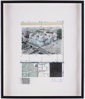 CHRISTO & JEANNE-CLAUDE, Offset print with fabric, signed in blue chalk.