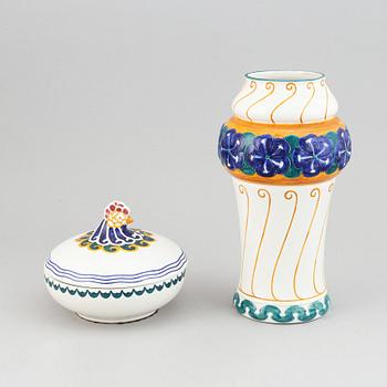 Alf Wallander, an Art Nouveau ceramic vase and box, Rörstrand, early 20th Century.