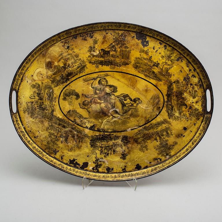 AN OVAL TIN TRAY, 19TH CENTURY.