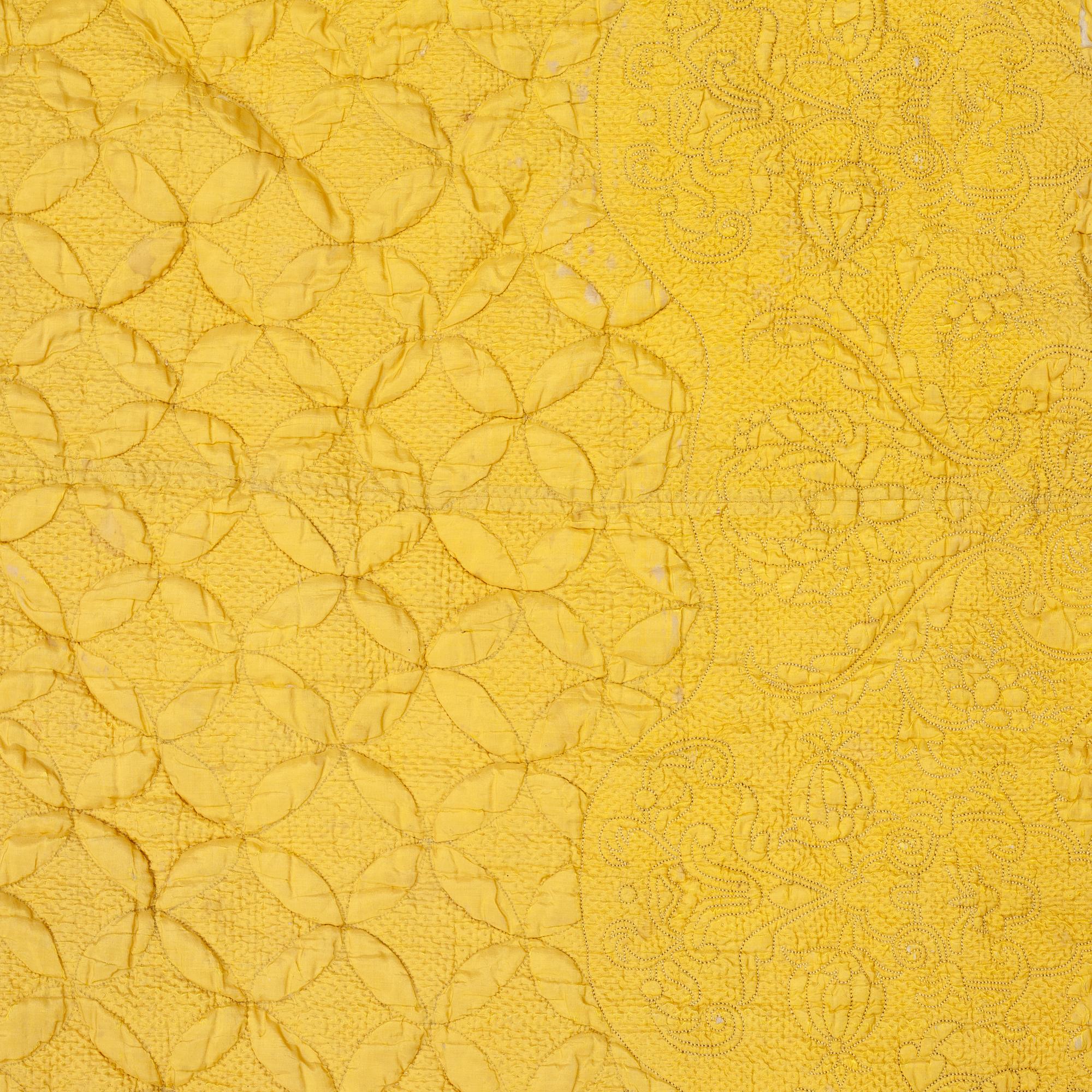 A SILK BED COVER, quilted, ca 194 x 178 cm, Sweden 18th century.