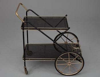 SERVERINGSVAGN, mässing, målad metall. 1950-tal.