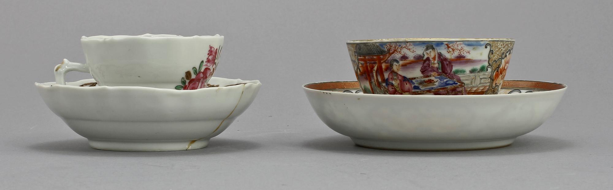 KOPPAR MED FAT, 2 st, porslin, Kina, 1700-tal.