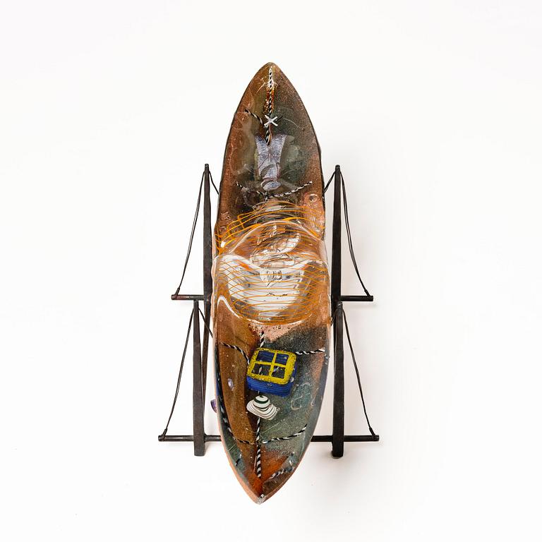 Bertil Vallien, a unique sand cast glass sculpture of a boat, Kosta Boda, Sweden, 1980s.