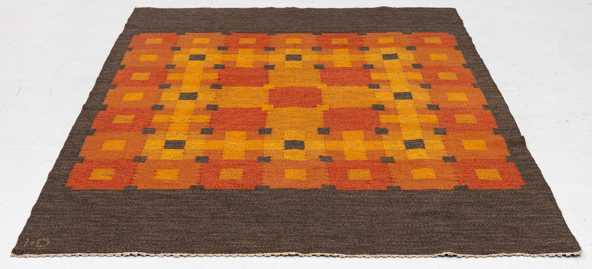 Rug, flat weave, signed HD (MD?), approx. 240 x 160 cm.