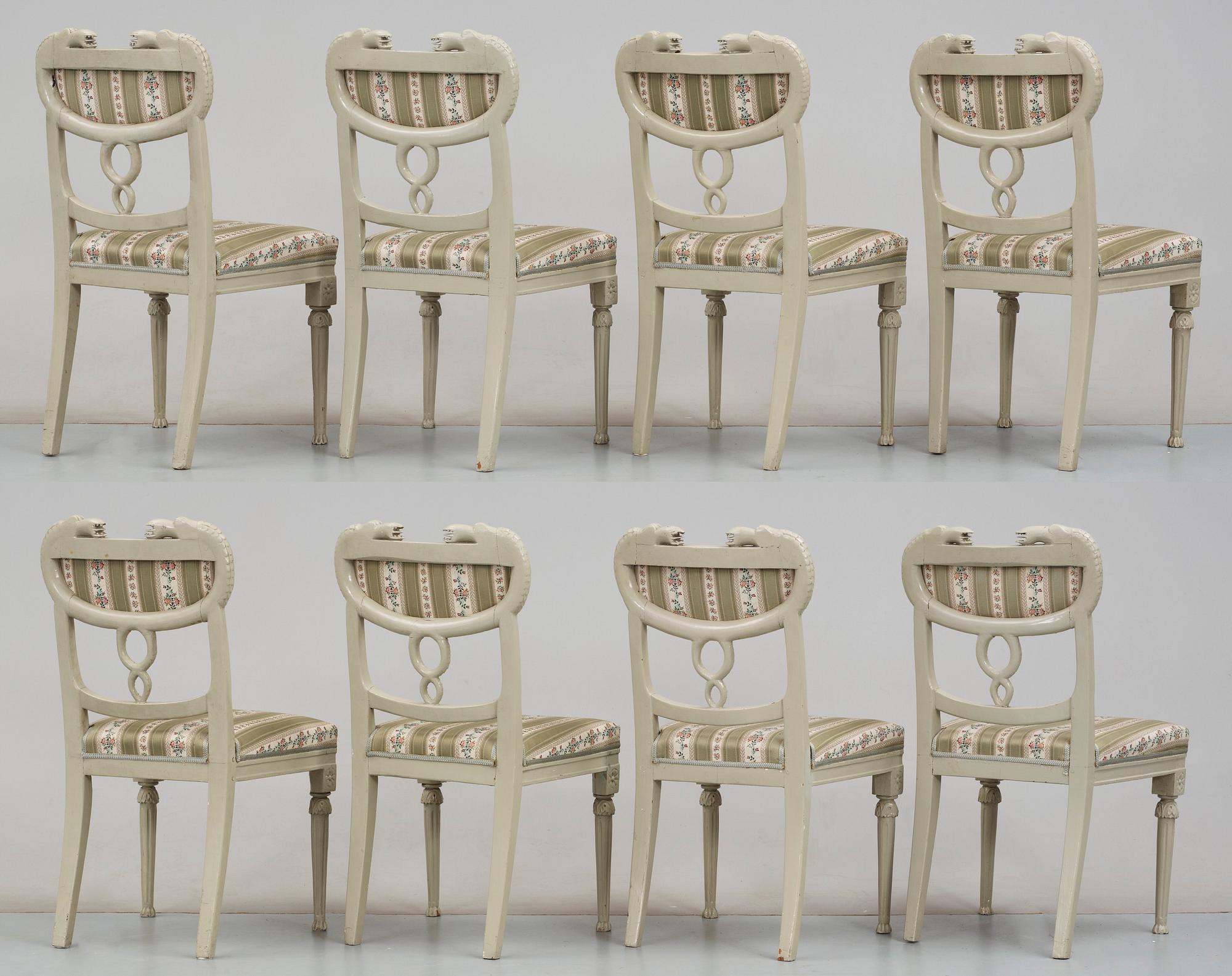 A Swedish early 19th century eleven piece suite comprising 1 sofa, 2 armchairs and 8 chairs, by J. Andersson.