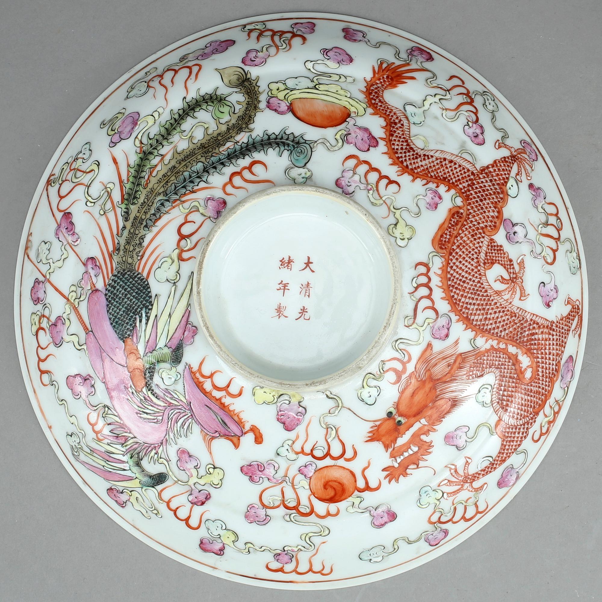 SKÅLFAT + LOCK, porslin, Kina Guangxu, kring 1900.