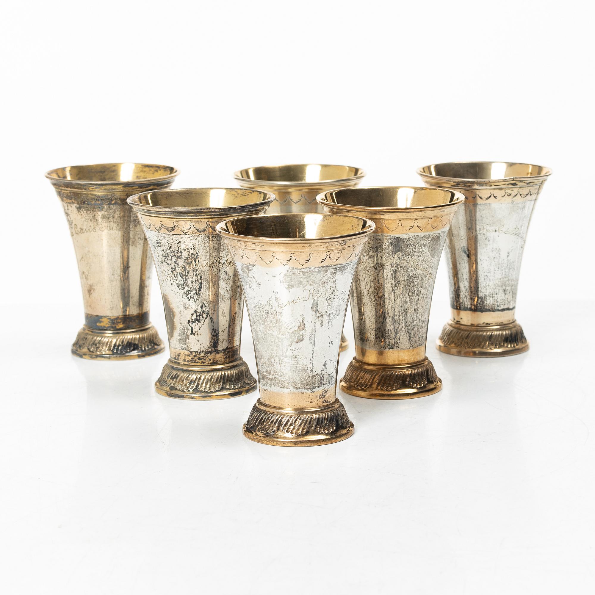 Six Swedish silver beakers, mark of KG Markströms, Uppsala 1911-1920.