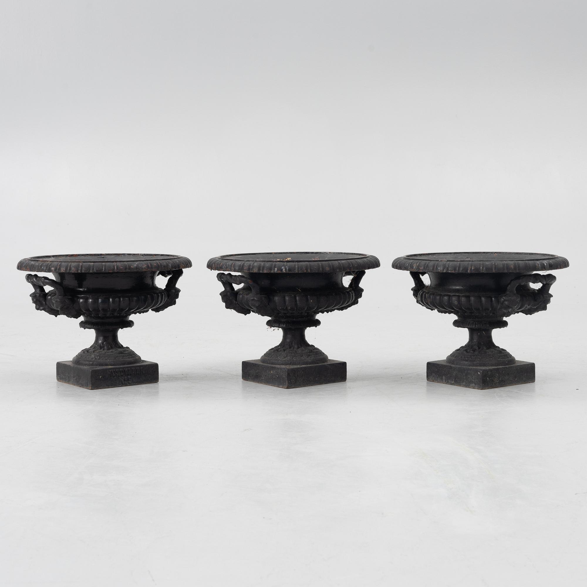 Garden urns, 3 pcs, No. 3, Husqvarna, circa 1900.