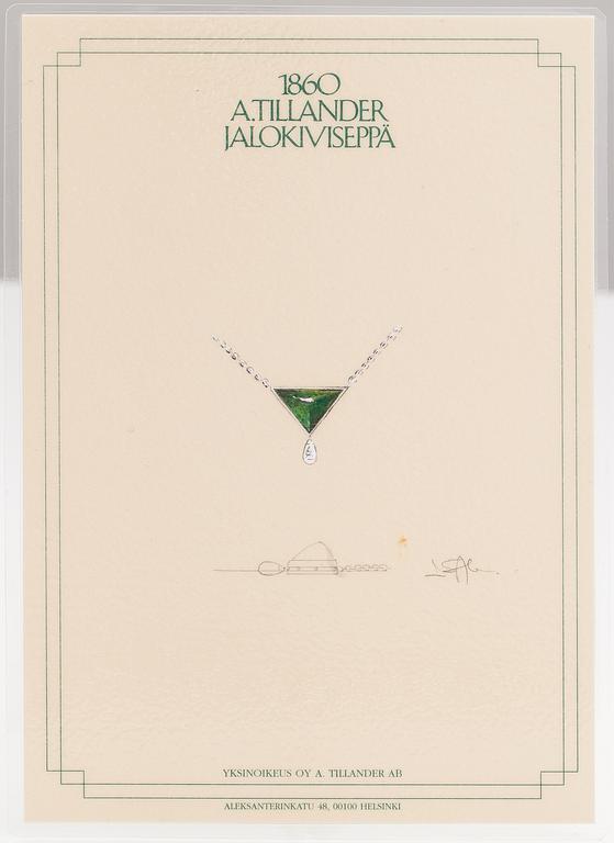 A Tillander, Kaulkoru, 18K valkokultaa, turmaliini, briolet-hiontainen timantti n. 0.56 ct. Helsinki 2001.